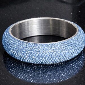 BLING Pave Set blue topaz Crystal Cz Bangle Bracelet statement Stainless Steel
